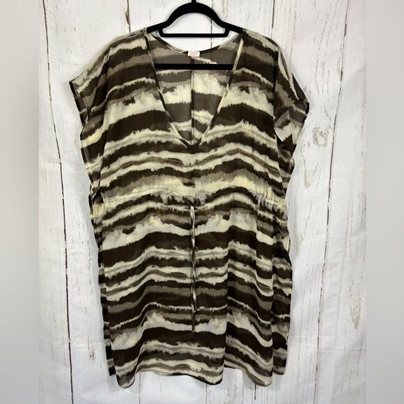 Merona Coverup Tunic V Neck Striped Brown Shades - Picture 3 of 5